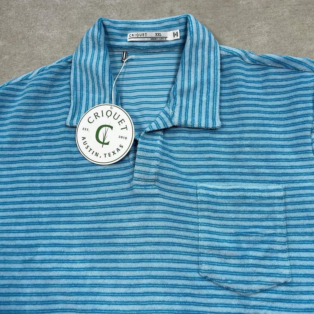 Criquet Terry Cloth Polo Shirt Mens XXL Blue Pullover Pocket Short Sleeve Golf